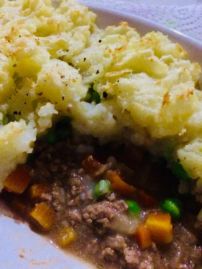 Homemade Shepherd's Pie With Mashed Potato and Parmesan Cheese Topping