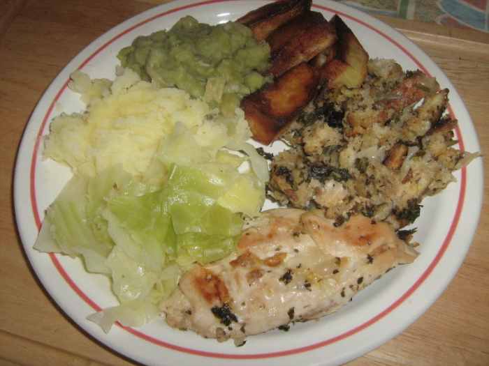 Recipe for roasted chicken breast with stuffing.