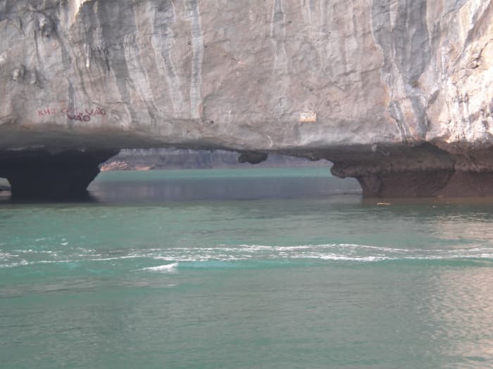 Results of water and wind erosion on the limestone cliffs of Halong Bay, Vietnam.