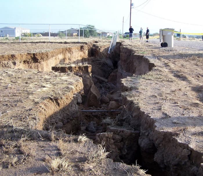 An earth fissure that opened up in Queen Creek Arizona after heavy rains the previous night.