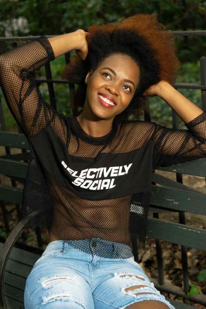 Girl in red lipstick.