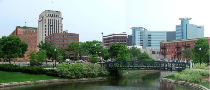 Looking toward downtown Kalamazoo from Arcadia Festival Park