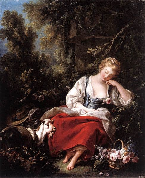 Dreaming Shepherdess, Oil on canvas by François Boucher, 1763, Public Domain, Source: Web Gallery of Art #2944 via Wikimedia Commons.