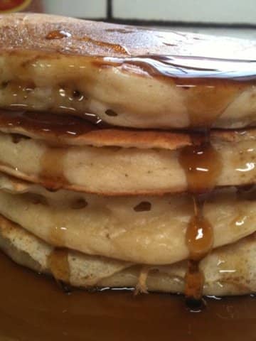 Whole wheat pancakes that are light and fluffy on the inside, golden brown on the outside, with just the faintest hint of crispness.