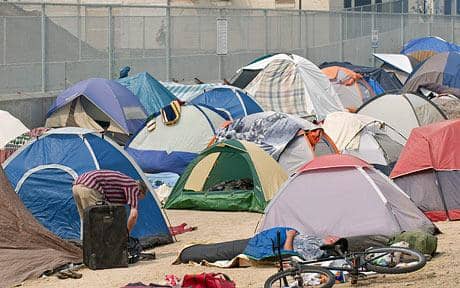 Thousands of people all over this country, including veterans of our military, are living in tent cities because there are no jobs. This tent city is outside Reno, Nevada.