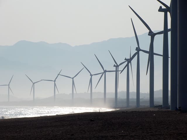 Pros and cons of wind energy: Turbine farm operating in Bangui, Africa. Wind energy has huge potential, although critics point out that fully harnessing that potential provides significant technical challenges that are yet to be overcome.