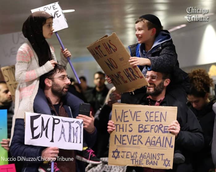 Many Americans have come to the support of immigrants and families trapped in airports by Trump's ban. This even included from other groups who traditionally had seen them as some the travelers as rivals.