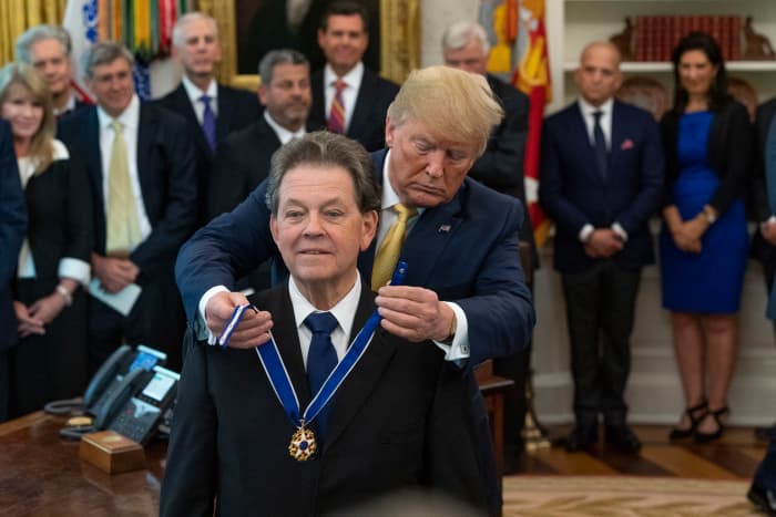 Arthur Laffer, father of the Laffer Curve and Influential American Economist receiving Presidential Medal of Freedom from President Donald Trump at White House on June 19, 2019.