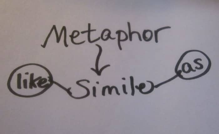 A simile is a type of metaphor that compares two items using the words "like" and "as."