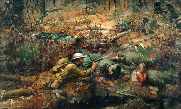 The painting "Sargent Alvin C. York" (1919) by Frank Shoonover. Most people recognize that a man like Alvin York (1887-1964) was an American patriot, yet wasn't a nationalist or a fascist.