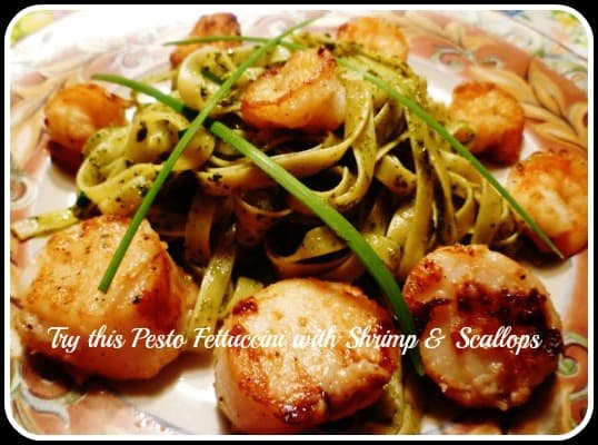 Quick And Easy Fettuccine With Pesto Shrimp And Scallops Delishably 1901