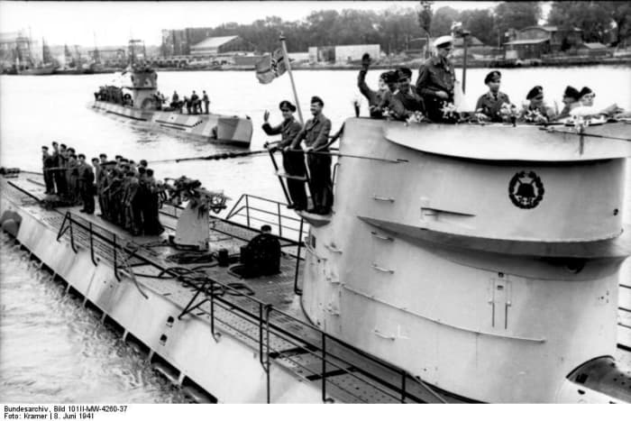 WW2: Lorient, France. U-Boat U-123 (foreground) and U-201. June 8, 1941.