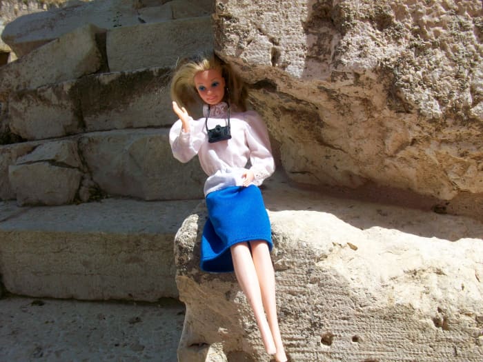 We brought Barbie along on our trip. Here she is at the Western Wall. (Note the modest dress; it wasn't easy to find a Barbie outfit that covers her knees and elbows.)