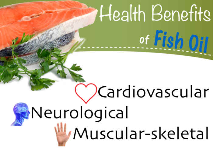 Studies have shown fish oil improves cardiovascular health, cognitive function and reduces the risk of metabolic syndrome. It also decreases the symptoms of Rheumatoid Arthritis.