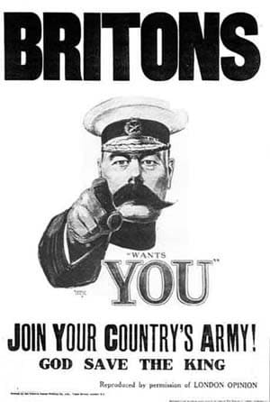 Lord Kitchener Wants You . . . The most famous and enduring recruitment poster image from WW1. Designed by Alfred Leete.