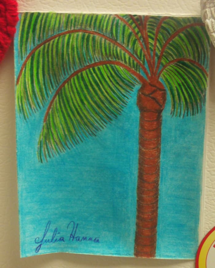 Learn how to draw a Southern California palm tree on a card.
