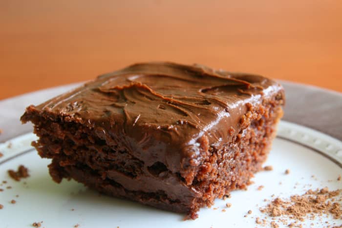 This chocolate cake is dairy-free and vegan, as it uses no milk, butter, or eggs.