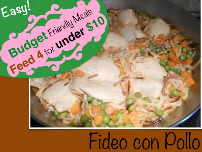 Budget Friendly meals: Fideo con Pollo, this recipe can feed a family of four for under $10.