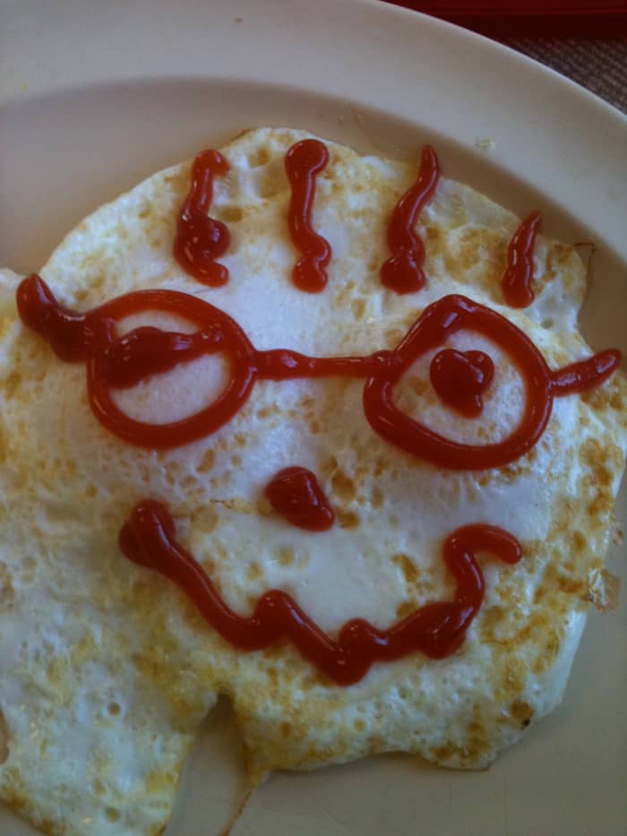A fried egg. In the United States, we call it 'sunny side up'. In Germany we call it a 'mirror egg'. Can you see your reflection?!