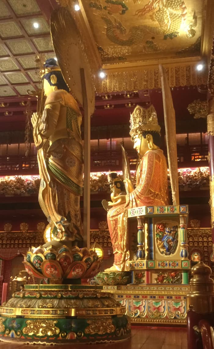 Gold Statues in the Buddhist Tooth Relic Temple—The First Hall in the Buddha Tooth Relic Temple