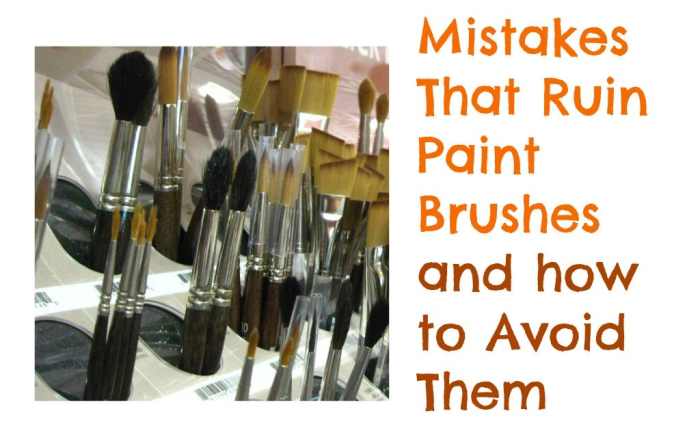 Some common mistakes can quickly ruin paint brushes. How you clean and store paint brushes has a huge impact on their lifespan and how they stay in shape. Great tips for beginner artists. Photo:Brush shelf in art supply store