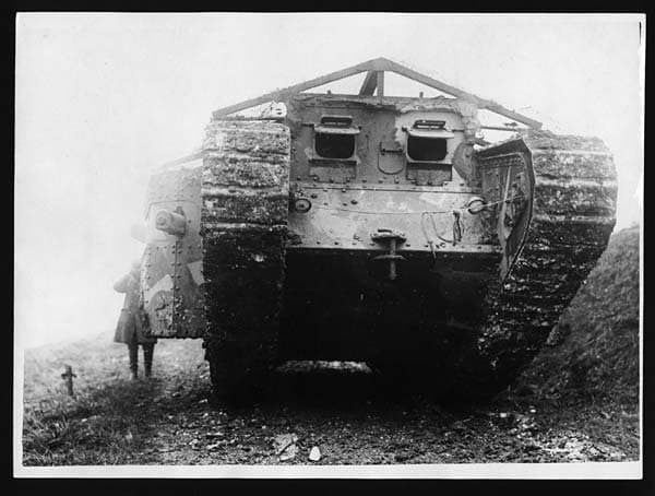 World War I: Front view of a tank. For many Germans, this would have been the last thing they saw (though the viewing ports would have been battened down).