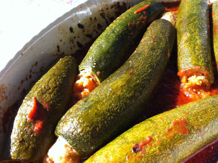 Stuffed Zucchini with Anchovies in Tomato and Wine Sauce