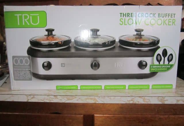 There's my three crock buffet in the box, on my counter, waiting to be opened. So excited!