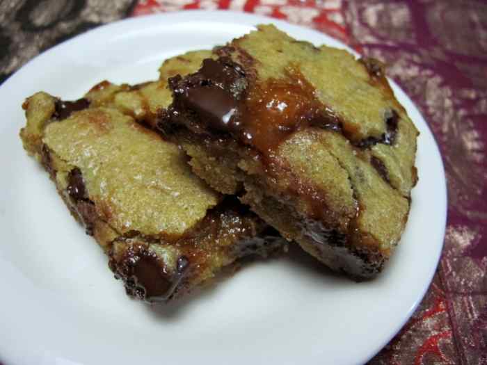 The Best Dark Chocolate & Salted Caramel Blondie Recipe Delishably