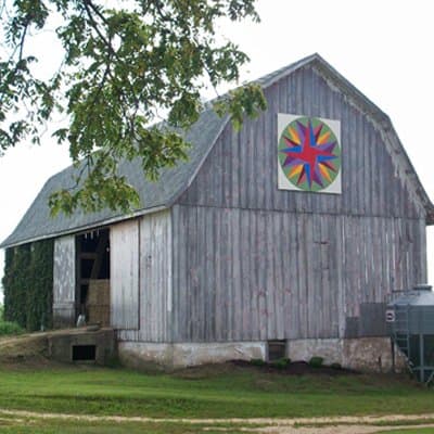 "Summer Sunday" Barn Quilt in Monroe, Wisconsin. Located on the farm of John and Amy Bartlett