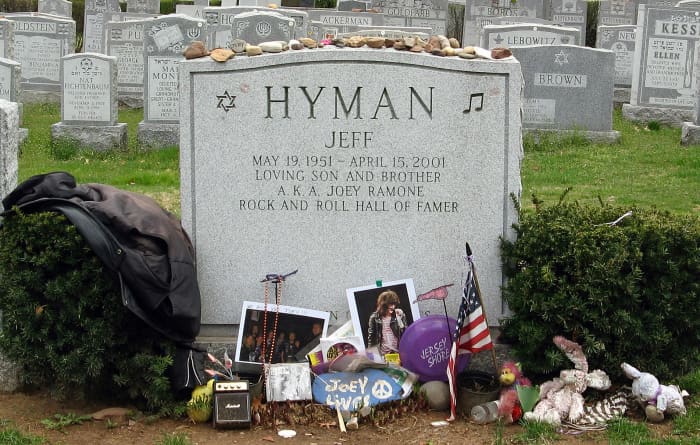 Headstone of Jeff Hyman (aka Joey Ramone) who tragically succumbed to lymphoma (a type of blood cancer) on April 15th, 2001.