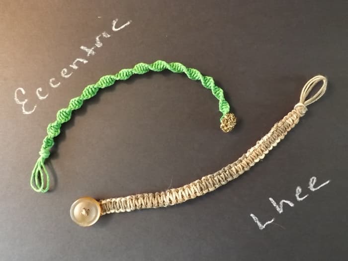 Brown Square Knot Sinnet with 3 Strands (6 Working) & Green Half Square Knot Sinnet with 2 Strands (4 working)
