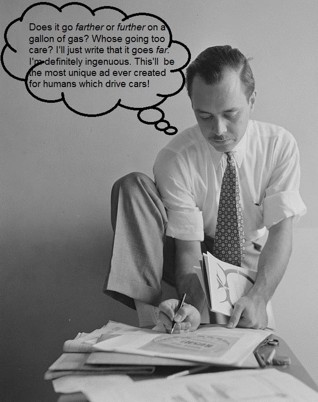 There are 11 errors in formal English usage in the thought bubble. Can you find them all? See the end of the article for the list of corrections.