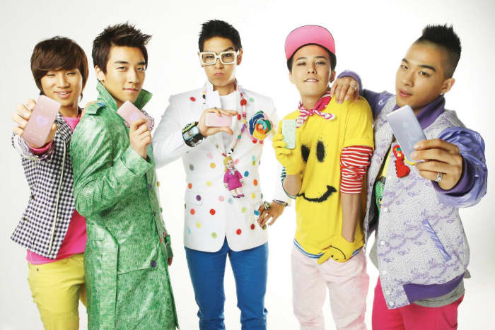 The members of Big Bang, an immensely popular Korean boy band.