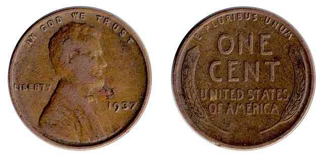 A (U.S.) 'Lincoln wheat penny,' or 'wheatie.' These pennies were minted from 1909-1958.
