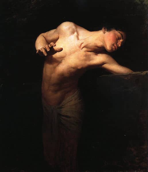 This painting of Narcissus, by Gyula Benczur (1844-1920), now hangs in the Hungarian National Gallery in a magnificient castle in Budapest.