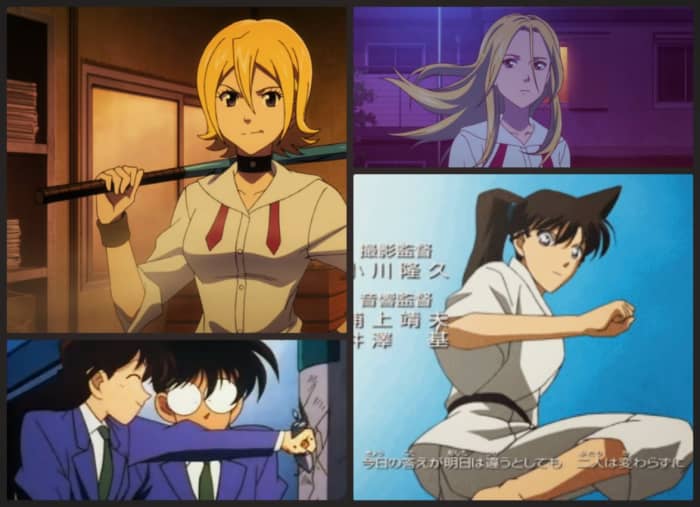 Hime Onizuka (Sket Dance) - upper left and upper right. Ran Mouri (Detective Conan) - lower left and lower right