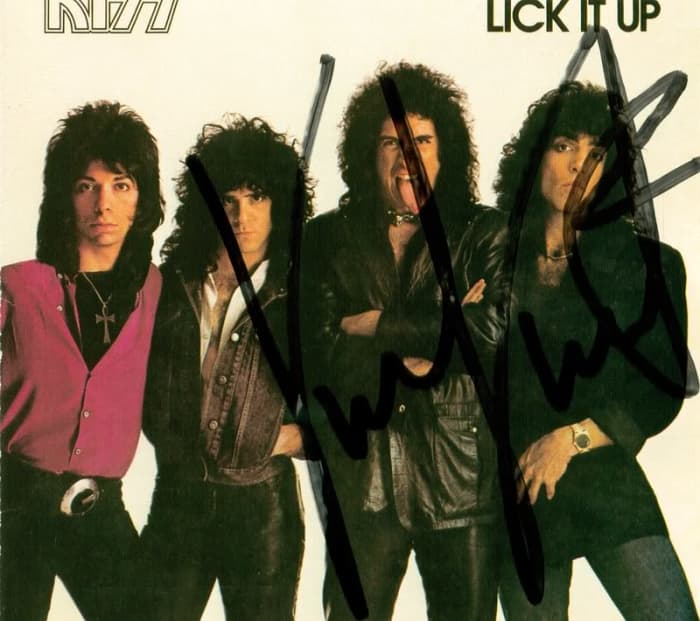 Author's personal CD of "Lick It Up," autographed by Vinnie Vincent at the 1995 New Jersey KISS Expo. Note that he wrote his signature across everyone else's faces besides his own. Vinnie obviously still has some "issues" he needs to work out.