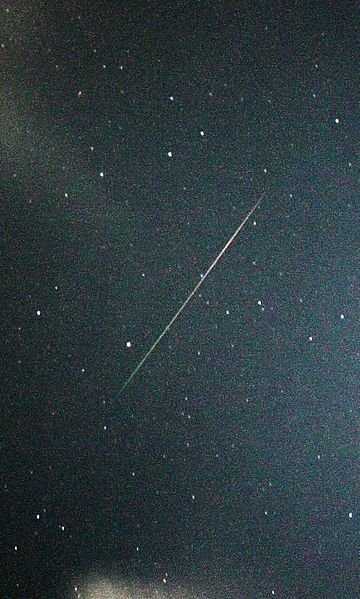 Photo of a streaking meteor during a Perseids Meteor Shower