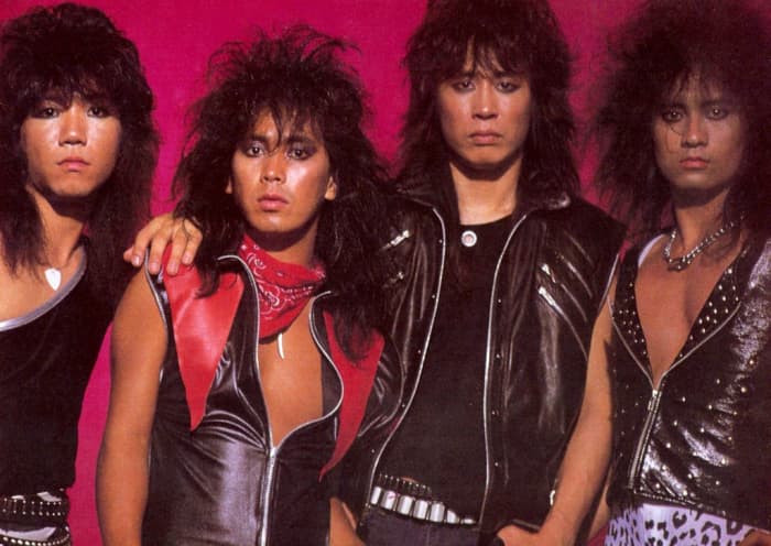 Loudness' classic lineup, L-R: Masayoshi Yamashita (bass), Minoru Niihara (vox), Munetaka Higuchi (drums), Akira Takasaki (guitar)