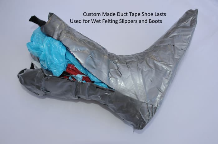 This is a custom-made duct tape shoe last to be used in wet-felting footwear projects.