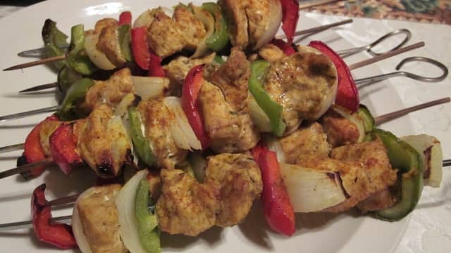 Hot and moist curry chicken kabobs are the perfect straight-out-of-the-oven appetizer or dinner item, from the broiler or off the outdoor grill.