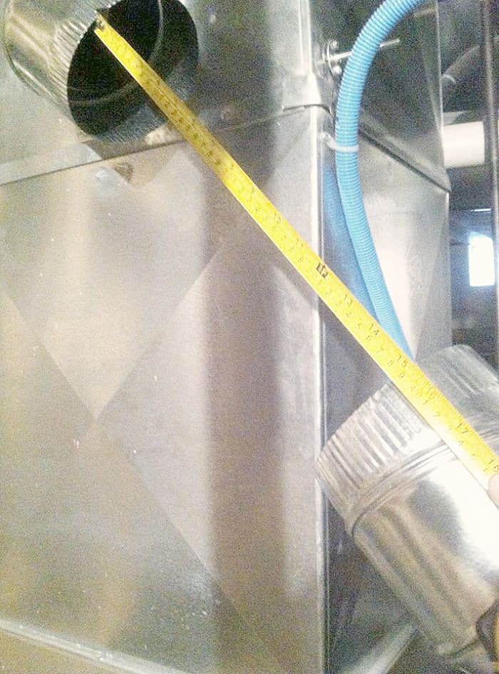 Measure to cut your 6" warm air pipe to fit and finish up your bypass. Remember, edge to edge plus 3".