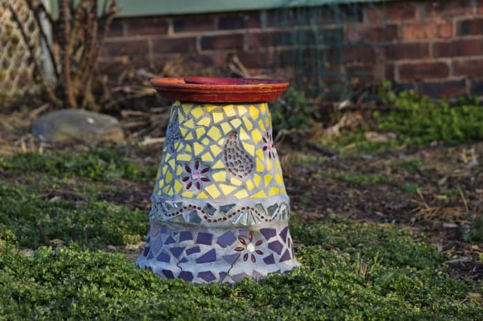 A homemade birdbath.
