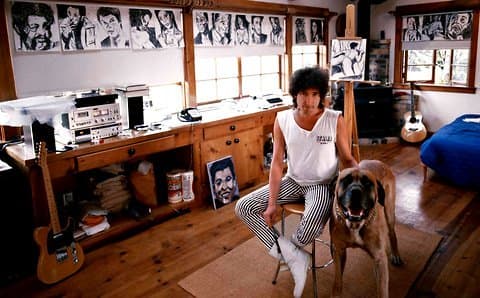 Bob Dylan has been an avid painter throughout his music career, from Greenwich, New York, in the 1960s to Woodstcok (pictured) right to the modern day