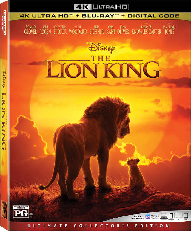 A Disney classic remade into a live-action film. How well does this live-action recreate the original? (The Lion King (2019) 4K blu-ray cover.)