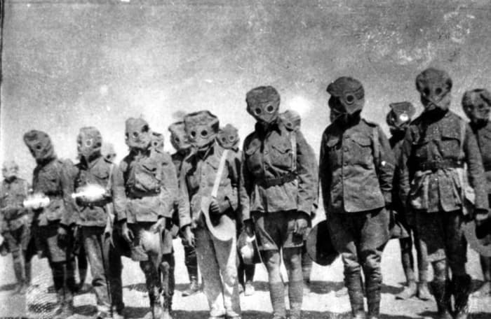 Soldiers often wore gas masks to protect themselves from chemical and biological warfare in WW1, often specifically due to the threat of mustard gas. Unfortunately, these masks did not always prevent injury.