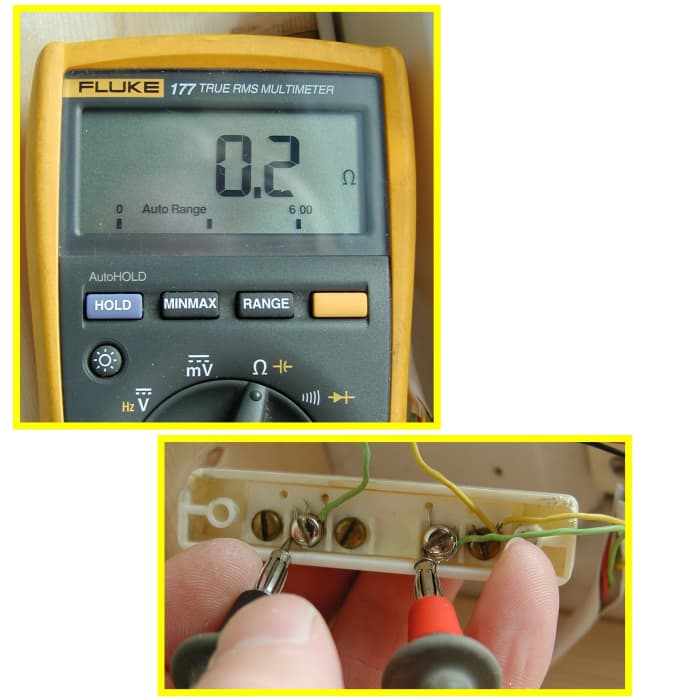 Set the DMM to the ohms range and measure resistance between screw terminals of contacts. The loop should be disconnected at the alarm panel to remove voltage from the contacts.