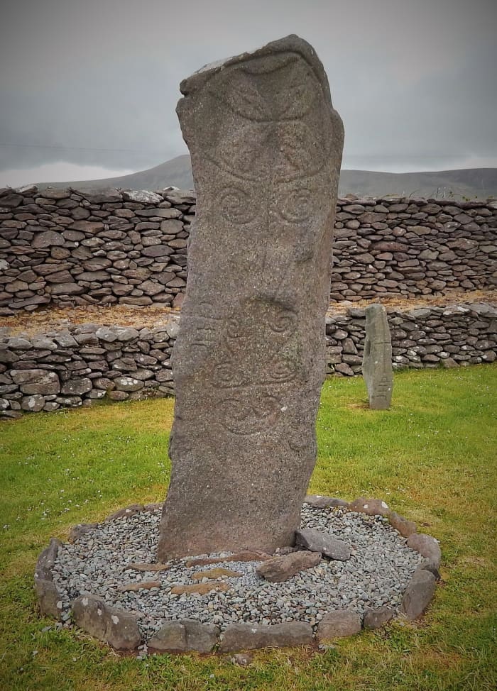 The famous "Reask Stone". Pillar with 7th century art, Riasc Monastic Settlement
