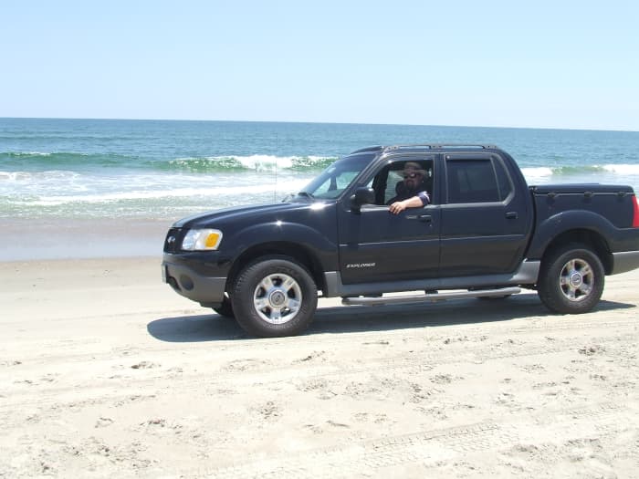 2001 Ford Explorer Sportrac at Corolla, NC. Described by Car & Driver as the Swiss army knife of SUVs. Yet, age and heat degrade electric components needing repair.